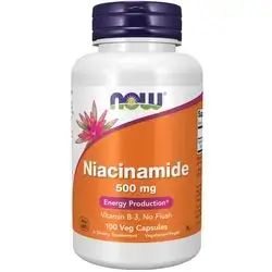 NOW vitamin B3 NIACIINAMIDE 100VEG caps- vegan and gluten free - made in US