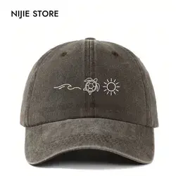 1pc Vintage Washed Ocean Turtle Print Baseball Cap