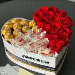 Heart Box Of Red Rosses & Sweets