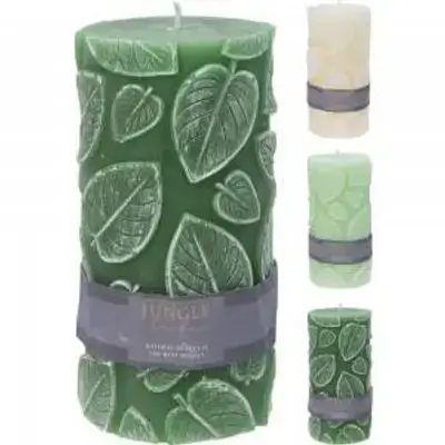Candle Pillar Leaf Print 3Ass