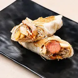 Chicken Shawarma Sandwich In Bread With Fries