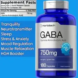 Horbäach, GABA, 750mg, Gamma Aminobutyric Acid, 180 Capsules Gaba