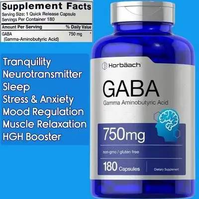 Horbäach, GABA, 750mg, Gamma Aminobutyric Acid, 180 Capsules Gaba