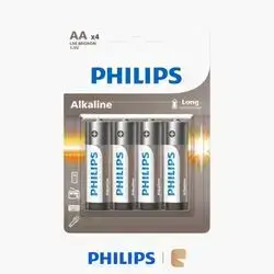 Philips Entry Alkaline AA Cylindrical Batteries 1.5V Daily Performance Battery Pack - 4 Pack