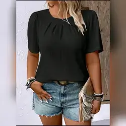 EMERY ROSE Women's Solid Color Simple Casual Plus Size Shirt - 3XL
