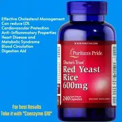 Doctors Trust® Red Yeast Rice, 600mg, Heart and Blood Supplement, Cholesterol Management, reduce LDL, vessel flexibility, cardiovascular, heart attack, blood pressure & Sugar, arterial plaque, 240 Caps red yeast rice