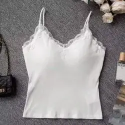 French Lace Camisole Top With Padded Bust White Undershirt - Medium