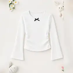 SHEIN Tween Girls' Ribbed Knit Top featuring a round neckline - 10 Years