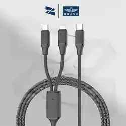 Brave Braided Data Cable 2 In 1 Type C To C+Lightning 60W - Black
