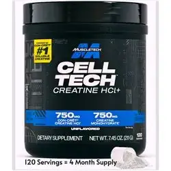 MuscleTech Cell-Tech Creactor Creatine HCl Powder | Post Workout Muscle Builder for Men & Women | Creatine Hydrochloride + Free-Acid | Unflavored (120 Servings)