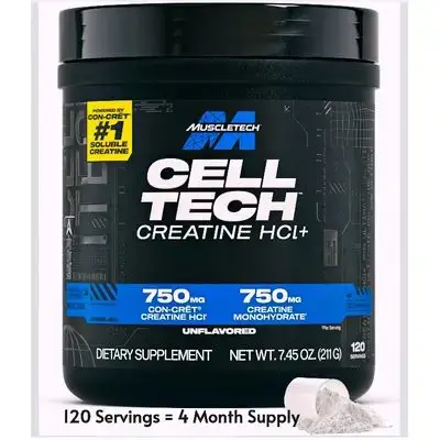 MuscleTech Cell-Tech Creactor Creatine HCl Powder | Post Workout Muscle Builder for Men & Women | Creatine Hydrochloride + Free-Acid | Unflavored (120 Servings)
