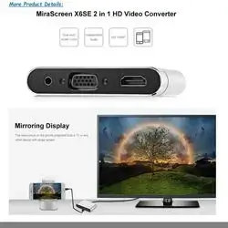 MiraScreen X6SE 1920 x 1080 60fps 2 in 1 HD Video Converter Mini Display HDMI/VGA Port for iOS Android - Silver