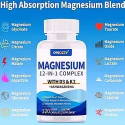 Magnesium Complex 12 in 1, 700mg, Magnesium Glycinate , Vitamin D3 K2, magnesium Citrate, magnesium Malate , Oxide, Taurate, Aspartate, Orotate, for Relaxation, Heart, Energy, Muscle, 120 Caps magnesium