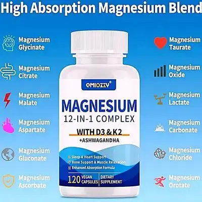Magnesium Complex 12 in 1, 700mg, Magnesium Glycinate , Vitamin D3 K2, magnesium Citrate, magnesium Malate , Oxide, Taurate, Aspartate, Orotate, for Relaxation, Heart, Energy, Muscle, 120 Caps magnesium