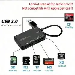 6 In 1 USB2.0 Card Reader Multi Port CF/M2/MS/XD/SD/TF/ Card USB Card Reader For Computer PC Laptop(Not Compatible With Apple Devices)