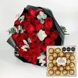 A Special Gift Of Red Roses And Ferrero Rocher Chocolates