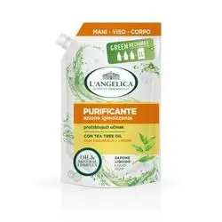 L’Angelica liquid soap with a purifying and sanitizing formula, suitable for hands, face, and body. 1L