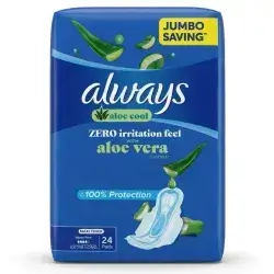 Always Protect Plus Maxi Thick Extra Long Pads Aloe Vera Scent with Wings, 24 Pieces