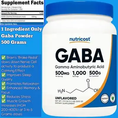 Nutricost Pure GABA Powder, (Gamma Aminobutyric Acid), GABA, Gaba powder, Supports Calmness, Relaxation, sleep and stress, Growth Hormone Secretion, Muscle gain, memory and focus, (500 Grams/1.1 pounds) gaba