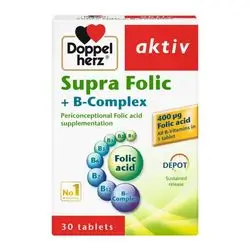 supra folic + b-complex 400mcg folic acid all b vitamins in 1 tablet 30 tablets - doppel herz