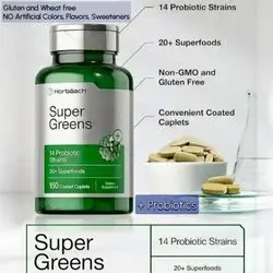 Super Greens Supplement with Probiotics | Non-GMO, and Gluten Free, Fruit Blend, Multivitamins & Minerals, super Greens, Probiotics, vegetables, prebiotic, 24+ Superfoods, 150 Caplets Superfoods