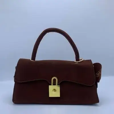 Brown Suede Padlock Handbag