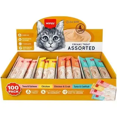 WANPY Assorted CREAMY TREATS FOR CATS 100x14g