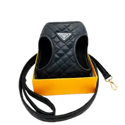 E75 Prada pet Leash+Harness Black