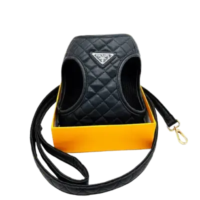 E75 Prada pet Leash+Harness Black