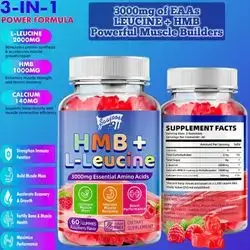 HMB and L-Leucine 3000mg with Calcium, Build & Recover Strength and Muscle, Muscle Support & Recovery for Men and Women, Bodybuilders, gym, Adults & Elderly, amino, amino acid, Gluten Free, 60 Gummies aminos
