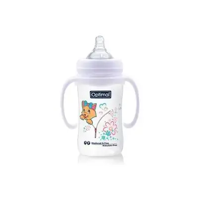 Wide Neck Feeding Bottle 240ml (+6) with Handle - White