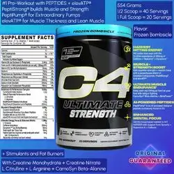 C4 Ultimate Strength, Pre Workout Powder, Tri-Stim Experience 300mg Caffeine+TeaCrine+Dynamine, Creatine & Beta-Alanine, Energy & Muscle Growth & Pump Supplement for Men&Women, with PEPTIDES, Frozen Bombiscle Flavor, 554g preworkout 