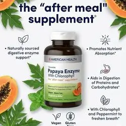 American Health Papaya Enzyme with Chlorophyll, easy digestion, Fresh BREATH, no gas and bloating- 600 Chewable Tablets