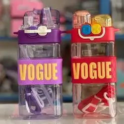 Water bottle, 520ml, cute rainbow design, double-lidded water bottle with straw, strap and carrying handle - color for girls