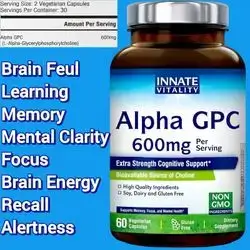 Alpha GPC, 600mg, Highly Bioavailable Choline for Acetylcholine, Extra Strength, Supports Healthy Memory, Focus and Clarity, 60 capsules alpha gpc