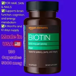 Biotin 5000 mcg, Healthier Hair, Radiant Skin, Shinier Nails, Hair Growth, 5000mcg Biotin, 130 Capsules Biotin