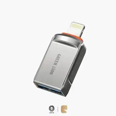 Green Lion USB-A Female to Lightning Male OTG Adapter High-Speed Data Transmission & Zinc Alloy Build - Gray