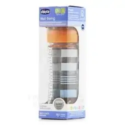 Chicco Well Being 0m+ Orange (240ml) - Glass Baby Bottle with Silicone Nipple