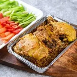 Chicken On Biryani With Salad And Broth