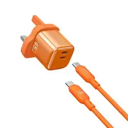 WiWU Cube 45W Dual USB-C PD Fast Charge Travel Adapter Combo Wi-G025 – Orange
