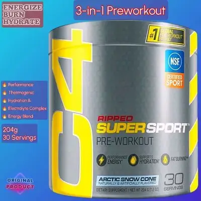 Cellucor C4 Ripped SuperSport Preworkout, Supercharged to Drive Performance & Fat Burning, with Hydrating Electrolytes, Caffeine, L Carnitine Tartrate, CarnoSyn Beta-Alanine, L Arginine, B6 & B12, 30 Servings preworkout