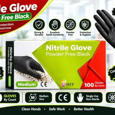 Nitrile Gloves Powder Free Black Medium
