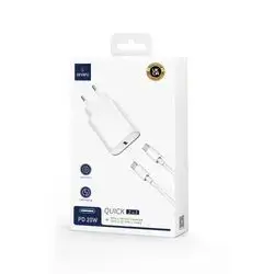 WIWU wall charger Wi-U001 PD 20W 1x USB-C black + cable USB-C - USB-C