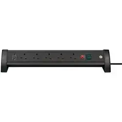 Extension Lead For Desk 5 Way + 2 Usb Black 3M