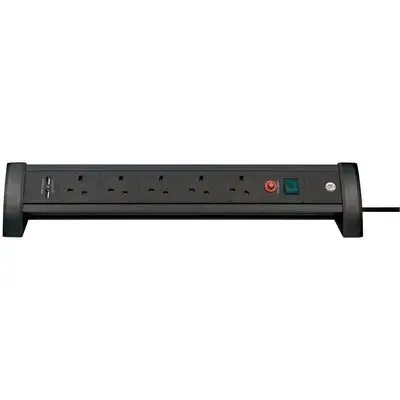 Extension Lead For Desk 5 Way + 2 Usb Black 3M