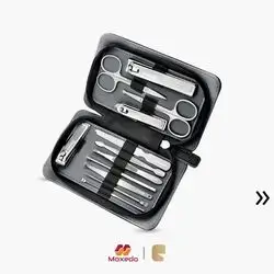 Moxedo 12 in 1 Kit Stainless Steel Professional Nail Clipper Manicure and Pedicure Grooming Tools Set for Hands Foot and Facial with Leather Travel Case