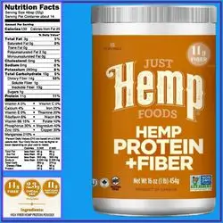 Hemp Protein Powder Plus Fiber and 2300mg Omega 3 & 6, Non-GMO Verified with 11g of Protein & 14g of Fiber per Serving, protein, fiber, omega 3, omega 6, 454g protein