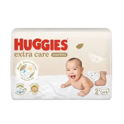 HUGGIES Extra Care Diapers Size 2 from 4-6kg 64 Diapers _ Kimberly-Clark