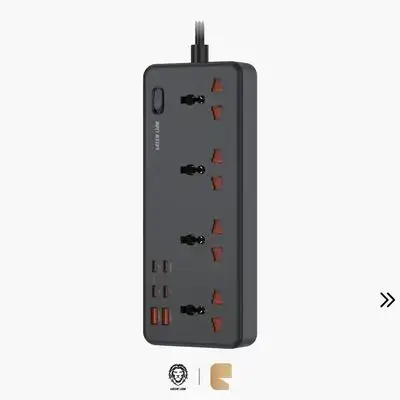 Green Lion GS-700 2500W Universal Power Strip with 4 AC Outlets, 4 USB-C & 2 USB-A Ports (20W PD) - Black