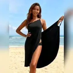 Women's Summer Beach Dress - Black Casual Sleeveless Dress With Adjustable Straps